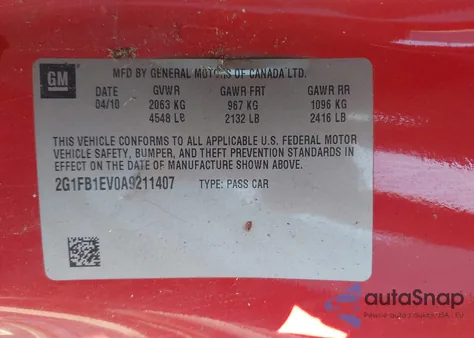 2010 Chevrolet Camaro 1Lt из США, поврежденный, VIN 2G1FB1EV0A9211407